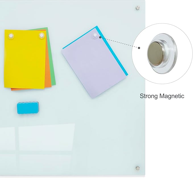 Glass Magnetic White Board - 48 x36 Inches Frameless Dry Erase Whiteboard for Wall, Writing Board for Meeting, Wall Mounted Glass Board for Office and Schools