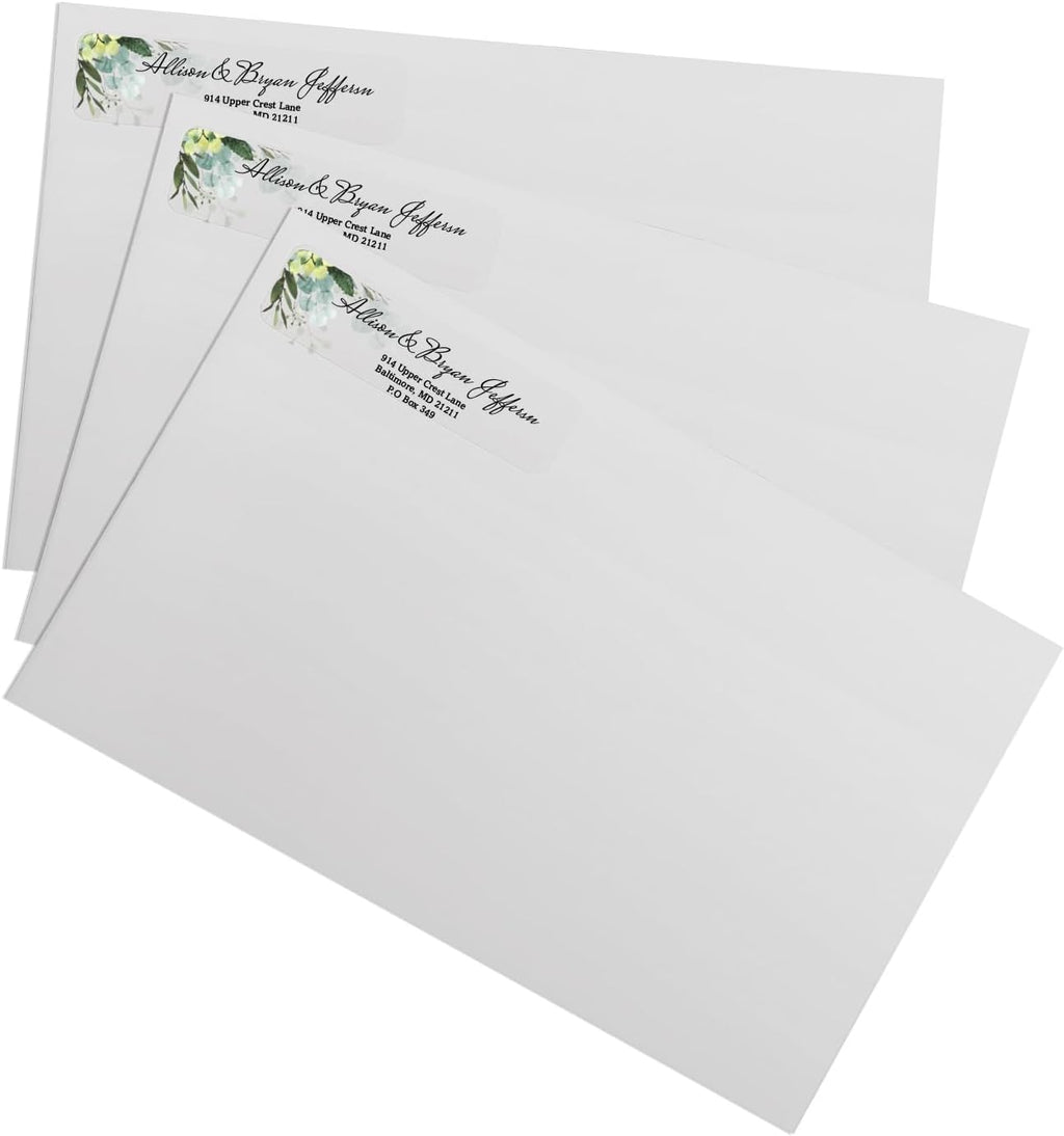Clear Floral Greenery Rolled Address Labels / 500 Personalized Return Address Labels/Custom Address Stickers in Elegant Plastic Dispenser