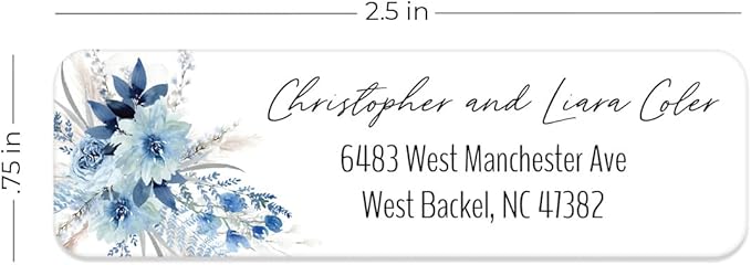 Blue Floral Rolled Address Labels / 500 Personalized Return Address Labels/Designer Address Stickers in Elegant Plastic Dispenser