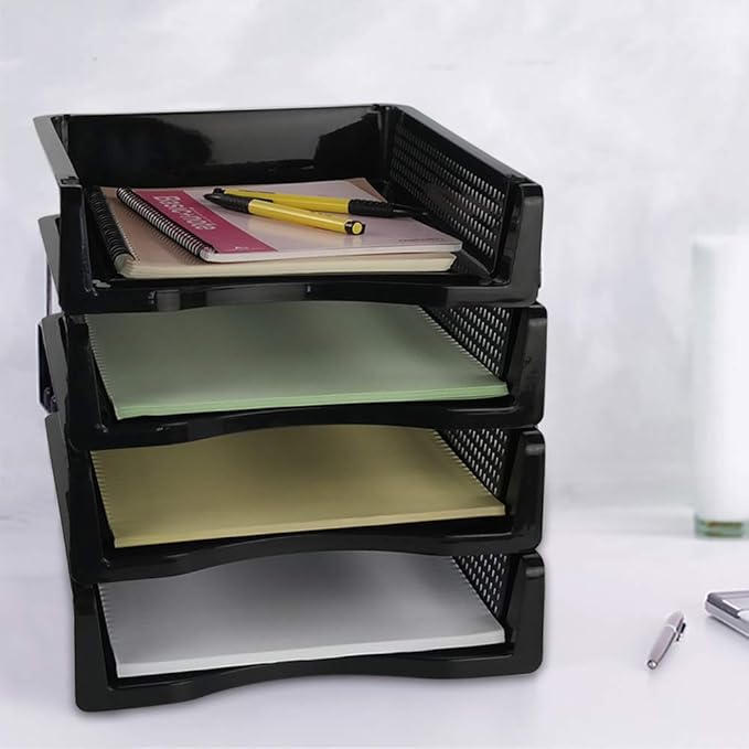Ggbin 6-Tier Desktop A4 Paper Organizer Tray, Stackable File Trays for Storage, Black