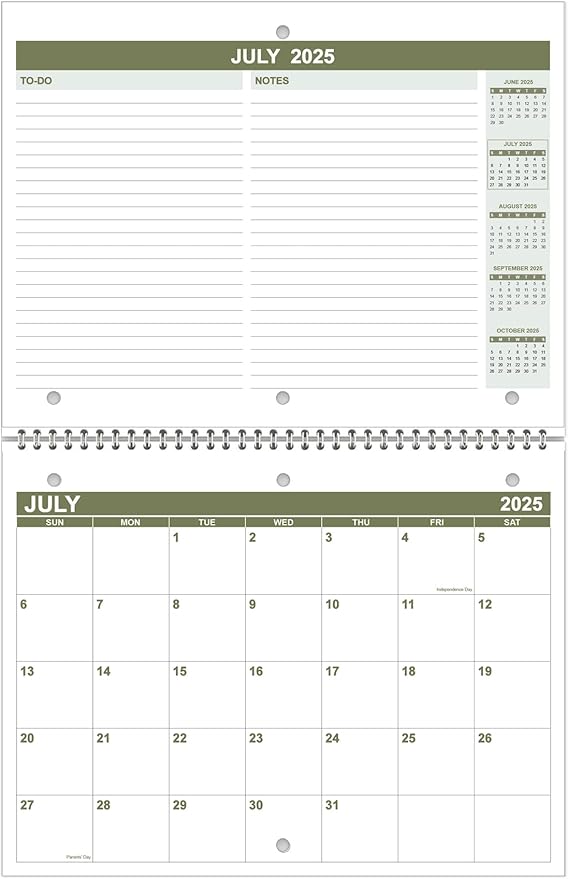 Calendar 2025-2026 for 3 Ring Binder - Calendar 2025-2026 from July 2025 - December 2026, 18 Months Calendar with Premium Paper, 3-Hole Wall Calendar, 8.5" x 11", Green