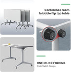 Conference Table,Folding Conference Room Tables Portable Rolling Conference Training Table with Silent Wheels,Mobile Meetings Flip Top Tables for Offices Classrooms Meeting Room (4Pack 70.8in)