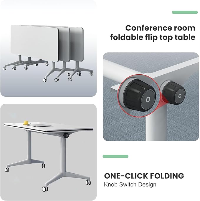 Conference Table,Folding Conference Room Tables Portable Rolling Conference Training Table with Silent Wheels,Mobile Meetings Flip Top Tables for Offices Classrooms Meeting Room (4Pack 61in)