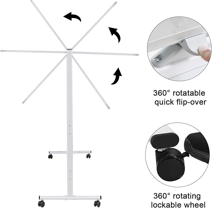 H-Qprobd 60"x48" Mobile Whiteboard Double-Sided Magnetic Dry Erase Board on Wheels - Comercial Rolling White Boards with Sturdy Stand for Home, Office & School