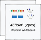 H-Qprobd 4' x 4' (2 Pack) Dry Erase Board for Wall Magnetic Presentation Whiteboard with Long Pen Tray, Wall-Mounted White Boards for Home, Office & School