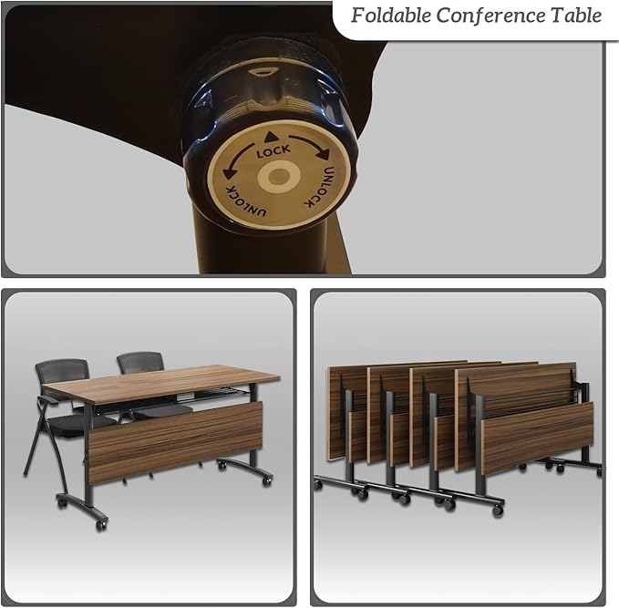 Folding Conference Table,Mobile Conference Room Tables Rolling Meeting Table with Caster Wheels,Flip Top Mobile Training Table,Foldable Rectangle Seminar Tables for Office,Classr (4pack, 55.1in)