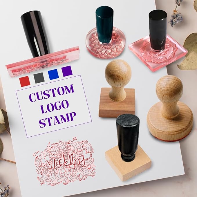 Personalized Logo/Address/Name Stamps -Custom Wooden Rubber Stamp, Multiple Sizes Stamps for Business (Round Stamp)