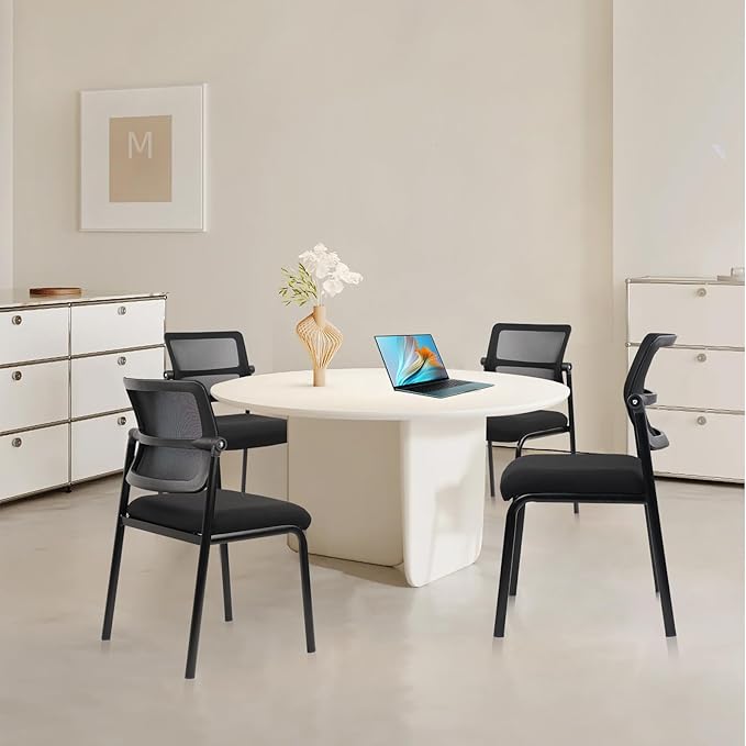 CLATINA Stacking Armless Office Waiting Room Chair with Adjustable Backrest, Stackable Mesh Guest Reception Desk Chairs with Ergonomic Lumbar Support for Conference Lobby Side School, Black, 2 Pack