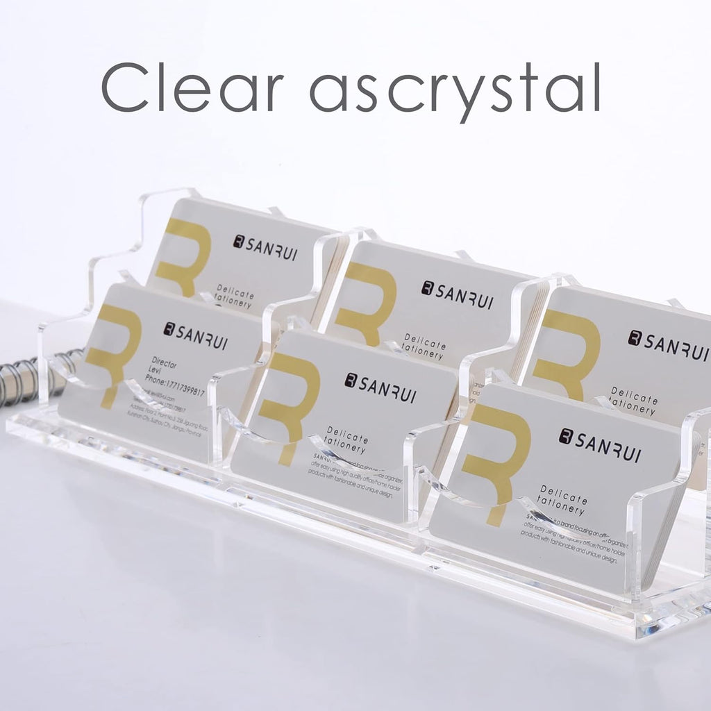 SANRUI Acrylic Business Card Display Holder for Desk, Clear Multiple Desktop Business Card Stand Organizer Storage, for Exhibition, Home , Office ,2 Tier 6 Pocket , 360 Card Capacity