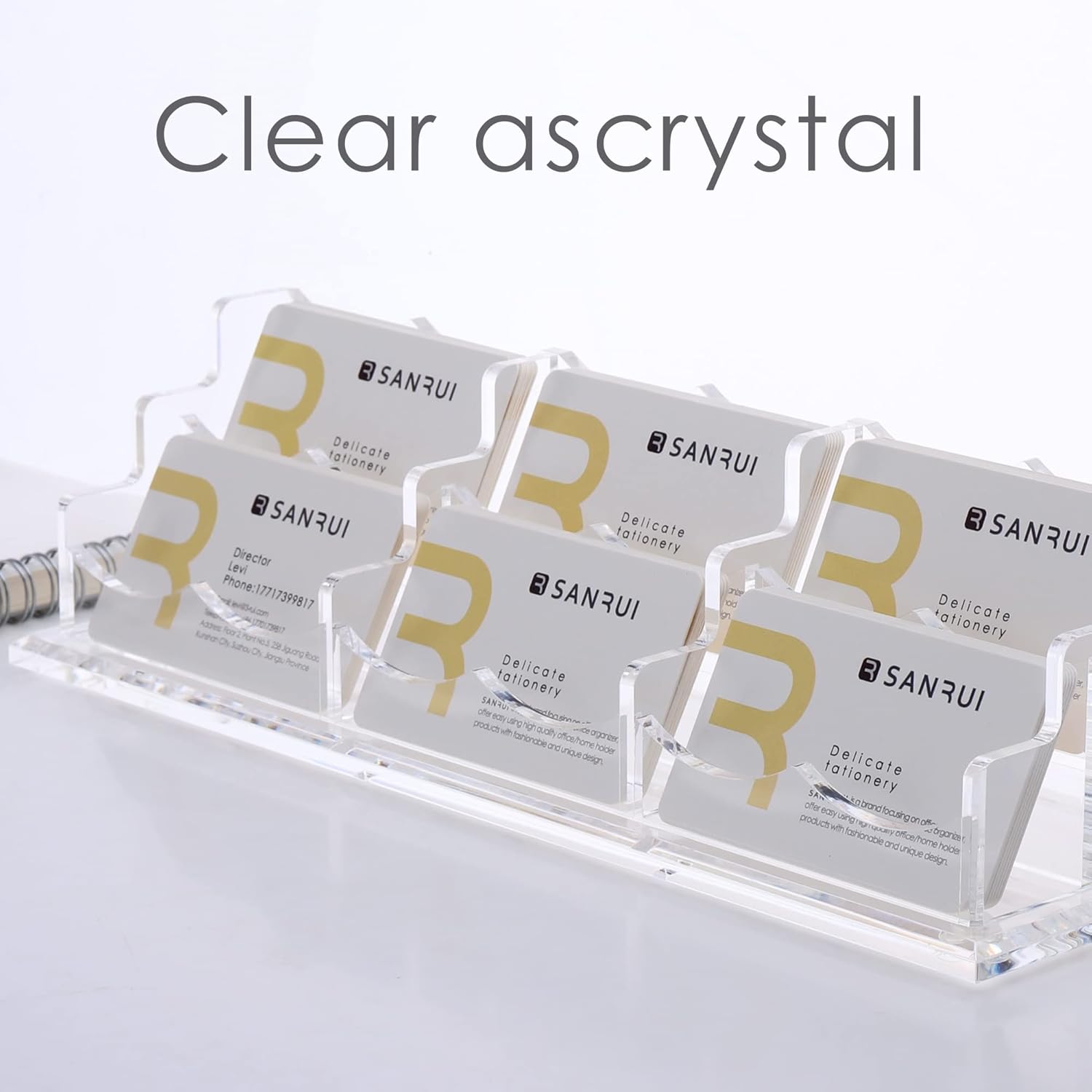 SANRUI Acrylic Business Card Display Holder for Desk, Clear Multiple Desktop Business Card Stand Organizer Storage, for Exhibition, Home , Office ,2 Tier 6 Pocket , 360 Card Capacity