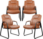 CLATINA Big & Tall 500 lb. Guest Chair, PU Leather Office Reception Chairs with Sled Base, Desk Chair No Wheels for Waiting Room Conference Lobby Computer Living Room, Brown, 4 Pack