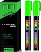 Green Chalk Markers 2 Pack - Green Dry Erase Markers Pen - Liquid Chalk Markers for Chalkboard, Window, Glass, Mirror, Blackboard - 3-6mm Reversible Tip