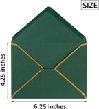 50 Pack A4 Envelopes Dark Green 4x6 Self-Adhesive V Flap Envelopes with Gold Border for Office, Wedding Gift Cards, Invitations, Graduation, Baby Shower, Parties (4.25x6.25 inches)