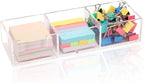 Acrylic 3in1 Sticky Note Holder Desk Organizer, 11.8" x 3.9" x 2.3" Self-Stick Memo Pad Dispenser for School Office Home Post Bank with 3 Compartments (DP003)