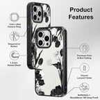 MOSNOVO Case for iPhone 15 Pro Max, [10ft 4X Military-Grade Drop Protection] Durable & Shockproof Phone Case Cover Design for iPhone 15 Pro Max - Black White Tulips - Clear Black