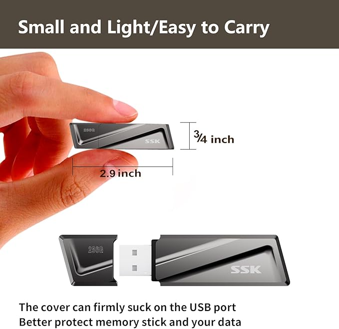 SSK 256GB USB Flash Drive 550MB/s USB 3.2 Gen2 USB Thumb Drive Fast Transfer Speed Externel Solid State Drive +USB C Adapter USB C Memory Stick for Type C Smartphone,MacBook/Pro/Air Laptop and More