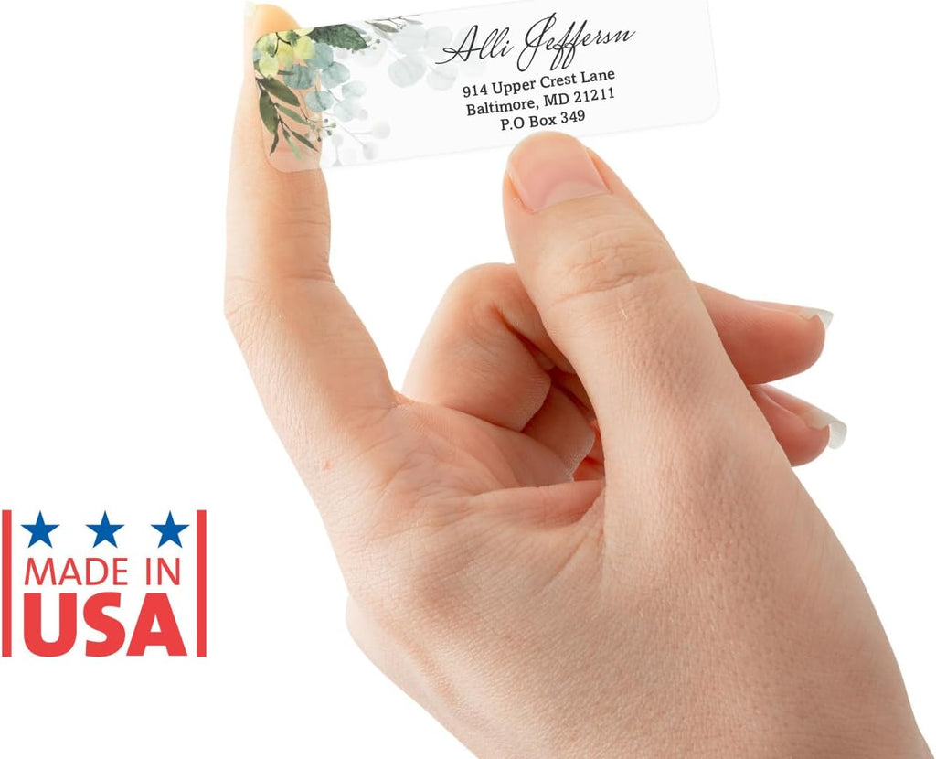 Clear Floral Greenery Rolled Address Labels / 500 Personalized Return Address Labels/Custom Address Stickers in Elegant Plastic Dispenser