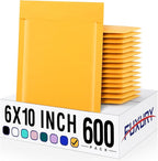 Fuxury Kraft Bubble Mailer 6x10 Inch 600 Pack，Strong Adhesion Padded Envelopes Bulk,Self Seal Bubble Envelopes, Waterproof Cushioned Padded Mailers Packaging for Small Business,#0 Mailers Yellow