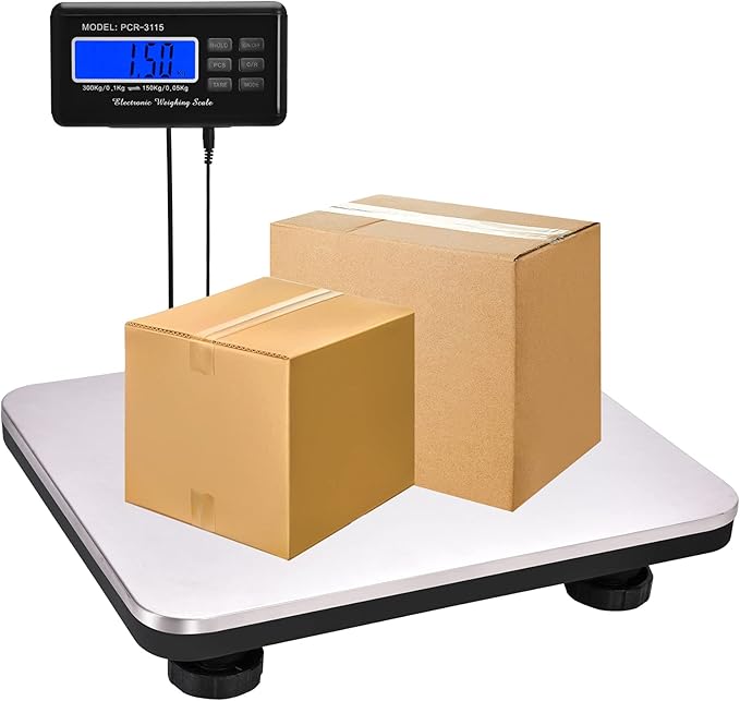 Shipping Scale 660lbs LCD Digital Postal Scale, Stainless Heavy Duty Postage Scale for Packages, 300kg Capacity Platform Scale for Shipping Weighing（14"X 12"）