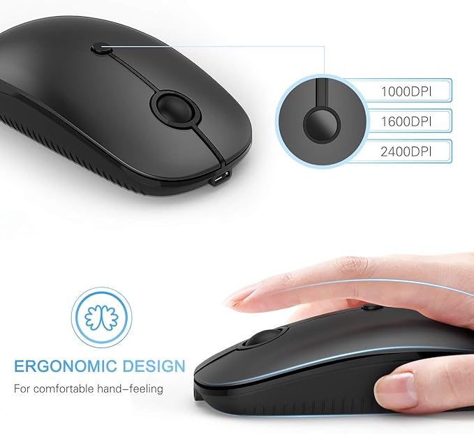 Type C Wireless Mouse，Vssoplor USB C Rechargeable Portable Quiet Mouse USB and Type C Receiver Dual Mode Laptop Mouse for PC, Laptop, MacBook, Tablet-Black