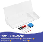 VUSIGN Glass Desktop Whiteboard with Storage, Small Organizer Dry Erase Board Desk Board Buddy White Board, Desktop Computer Pad for Notetaking, Desk Whiteboard for Office, Home, School Supplies