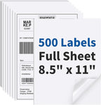 500 Sheets Sticker Paper Matte White, 8.5" x 11" Label Paper for Laser & Inkjet Printer, Full Sheet Label for Shipping Address Mailing