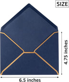 50 Pack Navy Blue A6 Envelopes 4x6 Self-Adhesive V Flap Envelopes with Gold Border for Office, Wedding Gift Cards, Invitations, Graduation, Baby Shower, Parties (4.75x6.5 inches)