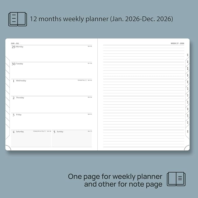 POPRUN Weekly Planner 2026 (Large 8.5" x 10.5") Calendar 12 Months Notebook with Horizontal Layout, Leather Soft Cover, Monthly Tabs, Inner Pocket, 100GSM Thick Paper, Pen Holder - Royal Blue