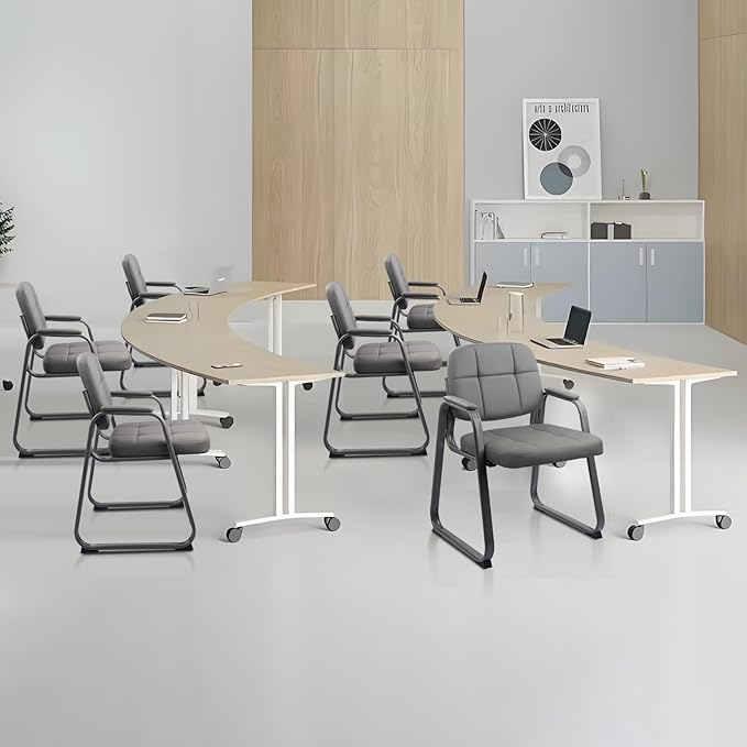 CLATINA Waiting Room Guest Chair with Bonded Leather Padded Arm Rest for Office Reception and Conference Desk Black with Sled Base Grey 2 Pack