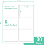 L LIKED 3-1/3" x 4" Shipping Labels 30 Sheets, Total 180 Printable White Sticker Labels, Laser/Inkjet Printing - Matte