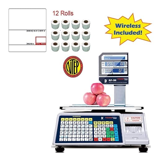 VisionTechShop DLP-300 Label Printing Scale Pole Display, 30/60lbs Capacity, 0.01/0.02lbs, NTEP Legal for Trade with a Free 1 case CAS LST-8020 UPC w/Ingredients Label, 58 x 60 mm
