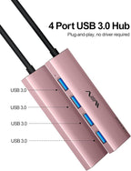 USB 3.0 Hub,4 Port USB Splitter Extender Portable Adapter Multiport Data Hub for Laptop,Xbox, Flash Drive,HDD,Console,Camera,Keyborad,Mouse Windows,Mac OS PC,Not Designed to Charge Devices-Pink