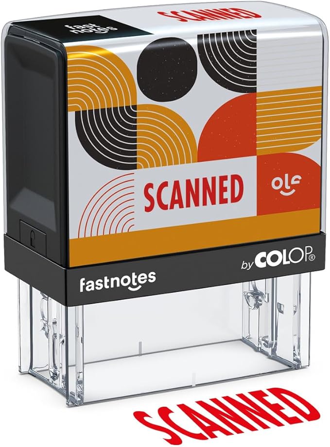 Fastnotes Scanned Self-Inking Rubber Stamp by COLOP - Great for Office Documents, Notary, Warehouse, Accounting Paperwork, Business, and Legal Documentation - Red Ink (Scanned- Red)