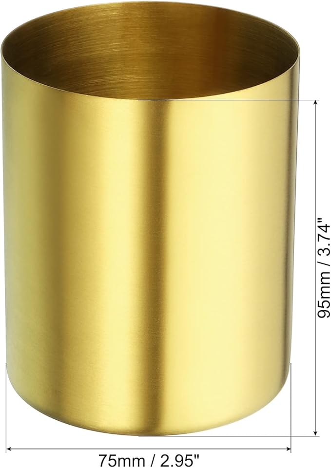 PATIKIL Pencil Holder, 3 Pack Pen Holder for Desk Stainless Steel Pencil Holders Cup Organizer Makeup Brush Holder for Desk Accessories, Golden