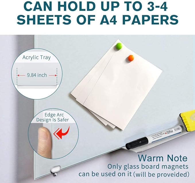 2-in-1 Glass White Board 72" x 43" Extra Large Splicing Magnetic Tempered Glass Whiteboard for Wall, ZHIDIAN Morden Glass Dry Erase Board Frameless Bulletin Board for Office, Home, School