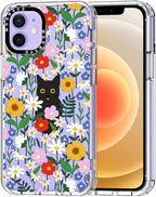 MOSNOVO Case for iPhone 12 & iPhone 12 Pro, [Buffertech 6.6ft Military-Grade Drop Protection] [Anti Peel Off Tech] Clear TPU Bumper Phone Case Cover Design - Black Cat in Garden
