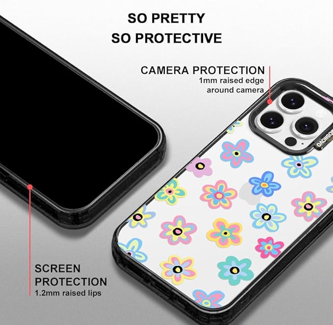 MOSNOVO Case for iPhone 14 Pro Max, [10ft 4X Military-Grade Drop Protection] Durable & Shockproof Phone Case Cover Design for iPhone 14 Pro Max - Groovy Flower - Clear Black