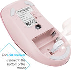 memzuoix 2.4G Wireless Mouse, 1400 DPI Mobile Optical Cordless Mouse with USB Receiver, Portable Computer Mice for Laptop, PC, Desktop, MacBook, 5 Buttons (Pink)