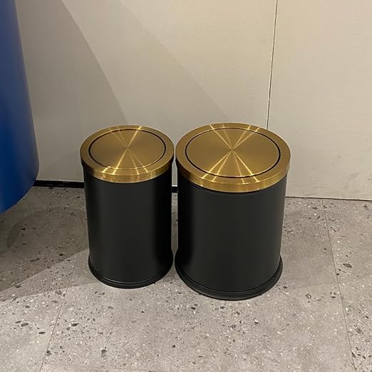 4GAL Bathroom Trash Can with Lid, Small Trash Can with Bronze lid,Black and Gold Waste Basket for Bathroom,Kitchen，Living Room,Hotel,Office (Black)