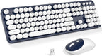 Wireless Keyboard and Mouse, Typewriter Full Size Keyboard with Number Pad and 2 in 1 USB Connected Mouse for Windows 7/8/10, Laptop, Desktop, PC, Computer (Dark-Blue)