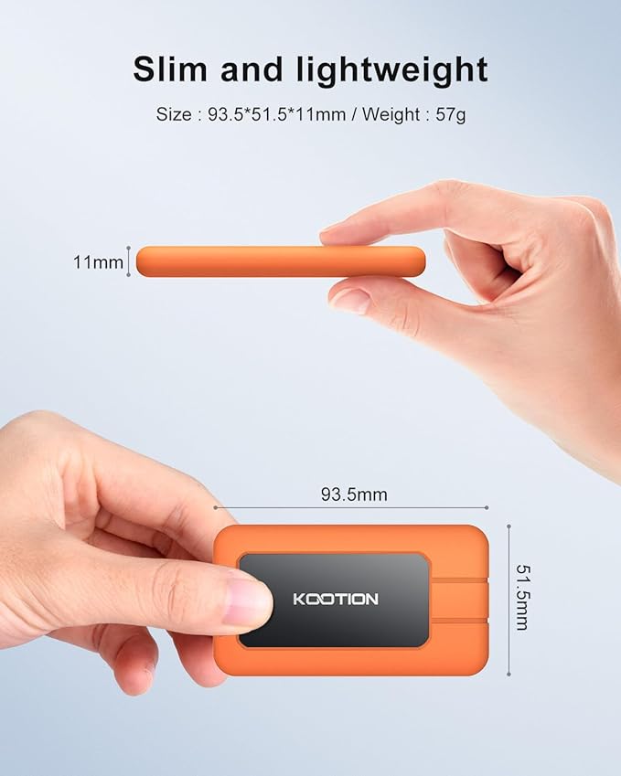 KOOTION 512GB Portable SSD USB 3.2 External SSD USB-C Up to 2000MB/s USB 3.2 Gen 2x2 Portable Solid State Drive with Protective Case Shockproof Type-C External Solid State Drive, Orange
