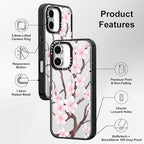MOSNOVO Case for iPhone 16, [10ft 4X Military-Grade Drop Protection] Durable & Shockproof Phone Case Cover Design for iPhone 16 - Cherry Blossom - Clear Black