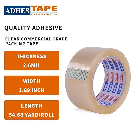 ADHES Shipping Tape Packaging Tape Packing Tape for Moving Boxes, 54.68yard Per Roll 1.88inch Width 2.6Mil Thickness
