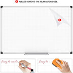 XBoard Magnetic Dry Erase Board with Lines 48 x 36 Inch, 4' x 3' Double Sided Hanging White Board Planner for Wall | Grid Lined White Board + Message Presentation Board