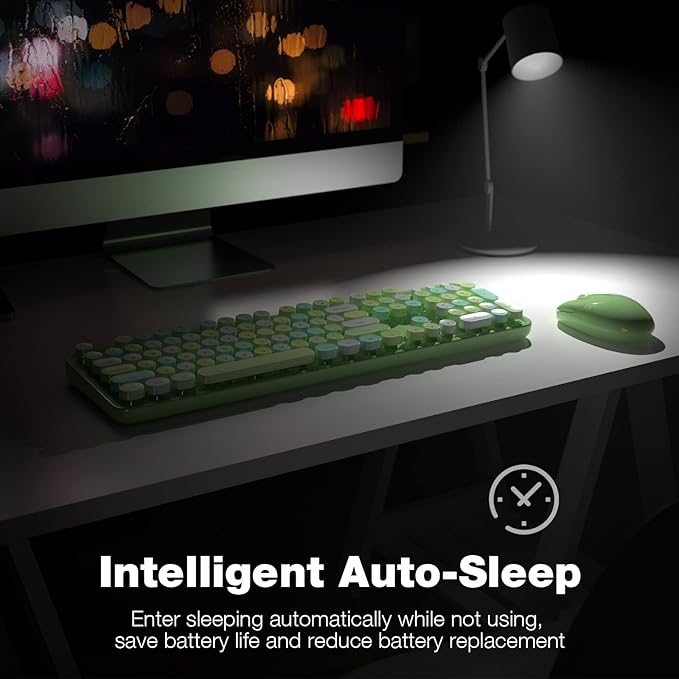 Wireless Keyboard and Mouse Combo, MOWUX Colorful Computer Full Size 2.4G Plug and Play Wireless Typewriter Keyboard and Mouse Set for Windows, Computer, Desktop, PC, Notebook (Green Colorful)
