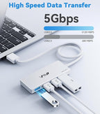 USB 3.0 Hub,4 Port USB Splitter Extender Portable Adapter Multiport Data Hub for Laptop,Xbox, Flash Drive,HDD,Console,Camera,Keyborad,Mouse Windows,Mac OS PC,Not Designed to Charge Devices-White