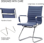 Reception Chairs Leather Conference Guest Chair Heavy Duty Back Support Office Chair, Set of 2 (Navy)