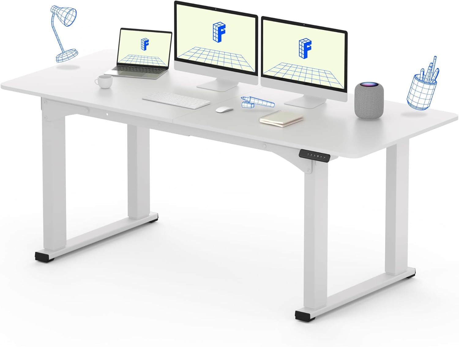 FLEXISPOT E6Q 4 Legs Standing Desk 71 x 32 Inch Adjustable Height Desk with Splice Board Home Office Sit Stand Up Desk, White Top + White Frame