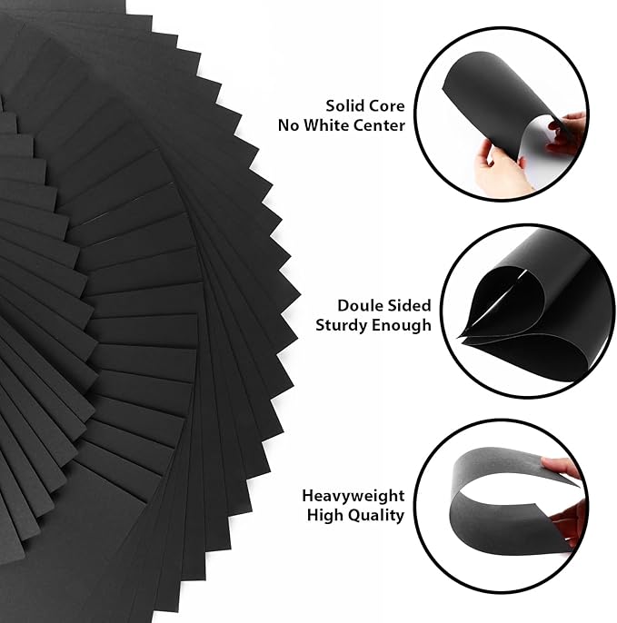 OcePor 100 Sheets Black Cardstock 11” x 17”, 92lb/250gsm Card Stock, Thick Card Stock Paper, Heavy Cardstock Paper for Printer, Resume, Scrapbooks, Art, Crafts, Business Cards