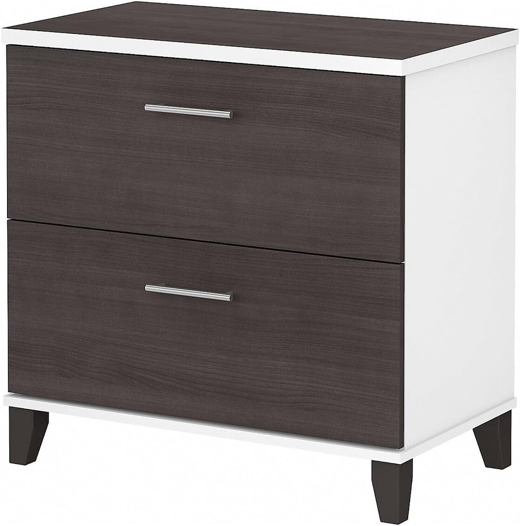 Bush Furniture 2 Drawer Lateral File Cabinet, Letter and Legal-Size Document Storage for Home or Professional Office, Somerset Collection, White and Storm Gray